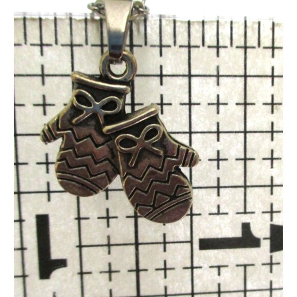 New Mittens Pendant Necklace With 18" Stainless Chain Winter Jewelry Gift - Picture 2 of 5